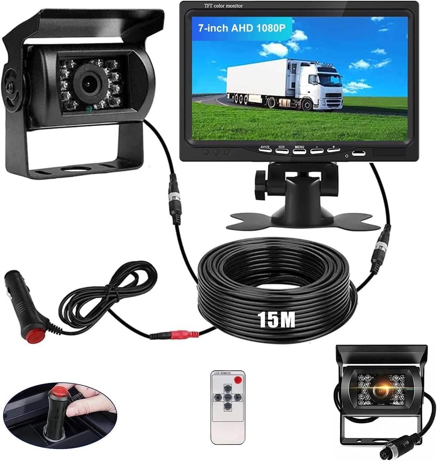 Car Reversing Camera Kit 7\" TFT LCD Screen HD Monitor 12V-24V parking Sensor kit