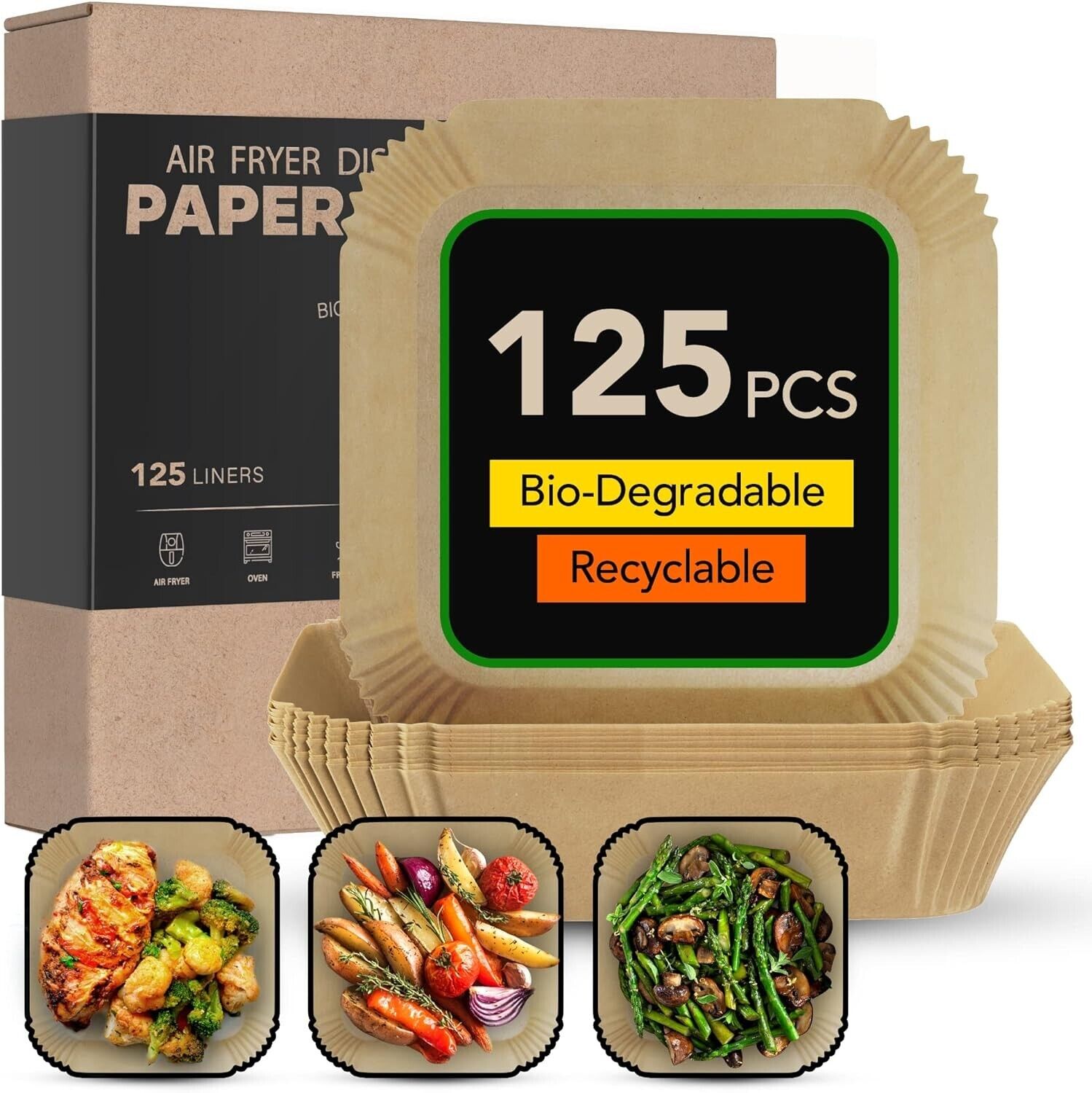 Air Fryer Liners Square (6.3 inch\/125Pcs) Airfryer Liners, Disposable Air Fryer