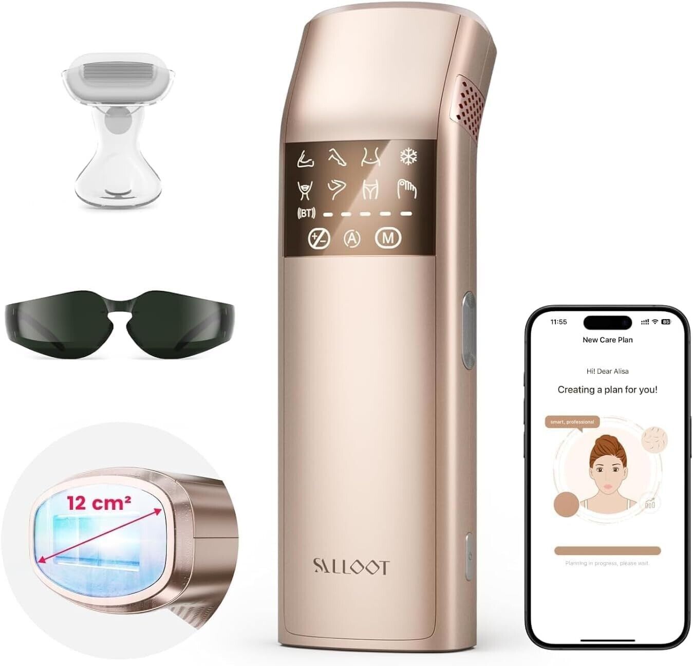 Salloot Trinity iGlow 10 Laser Hair Removal LPL Device Triple-Pulse,12cm\u00b2 Large Sapphire Ipl Laser Removal