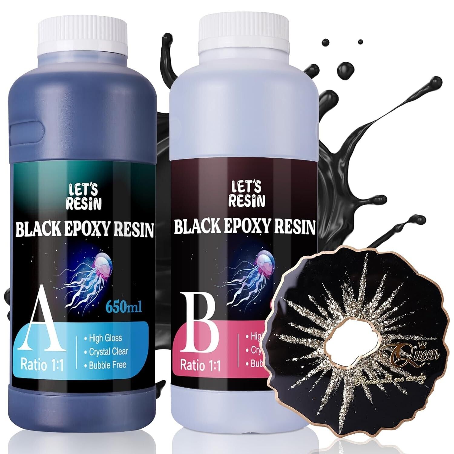LET'S RESIN Black Resin Epoxy, 1300ml Bubble Free & High-Gloss Epoxy Resin Kit