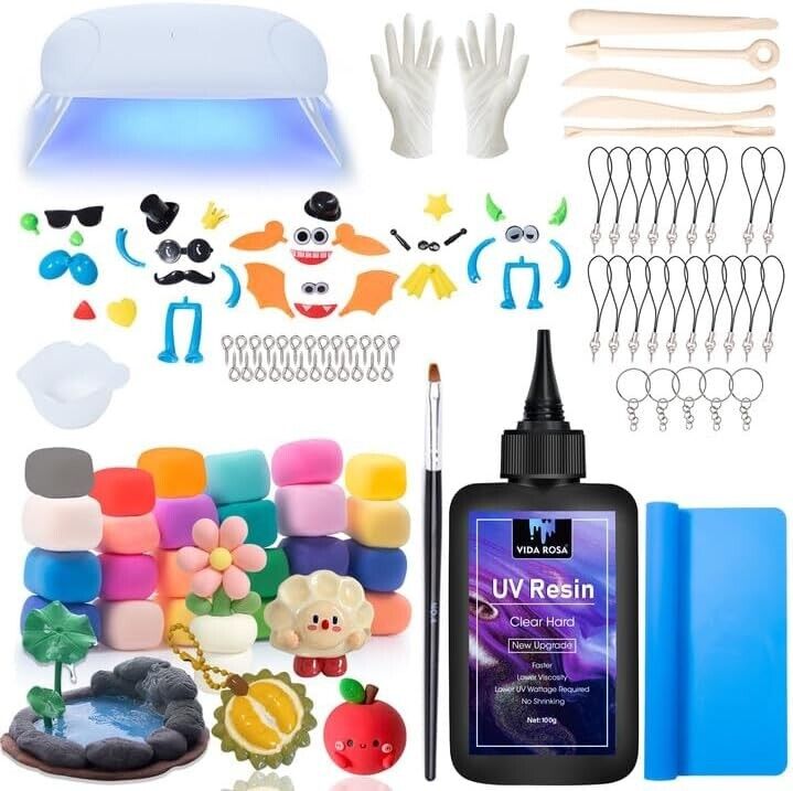 VIDA ROSA 24-Color Polymer Clay Set with UV Resin, Molding Lamp - Easy Air Dry