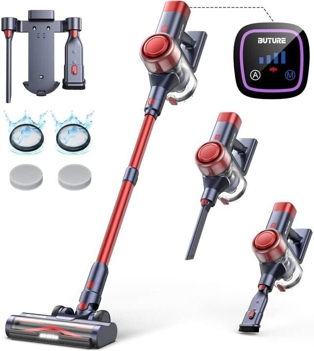 BuTure Cordless Vacuum Cleaner 450W\/33Kpa Red Stick Vacuum Cleaner VC50