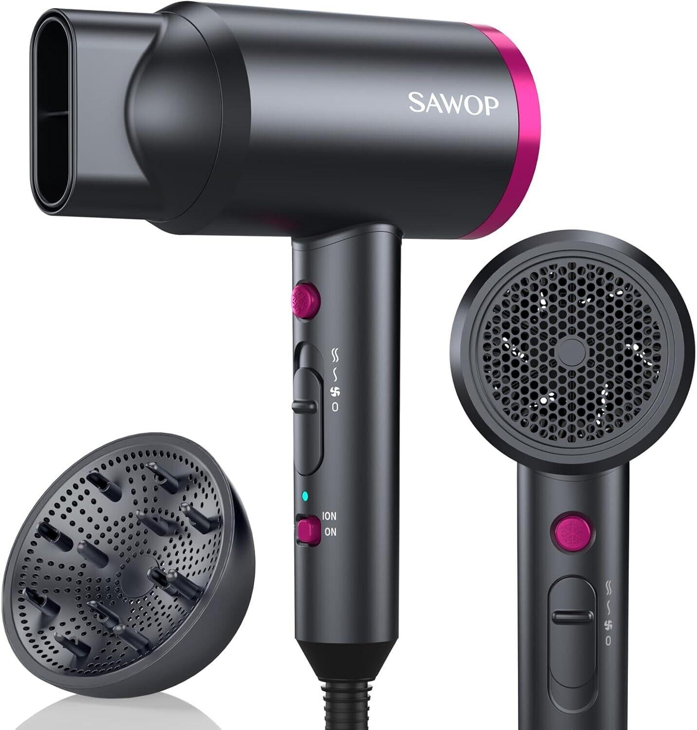 Sawop Hair Dryer with Diffuser, Lightweight Blow Dryer for Curly Hair
