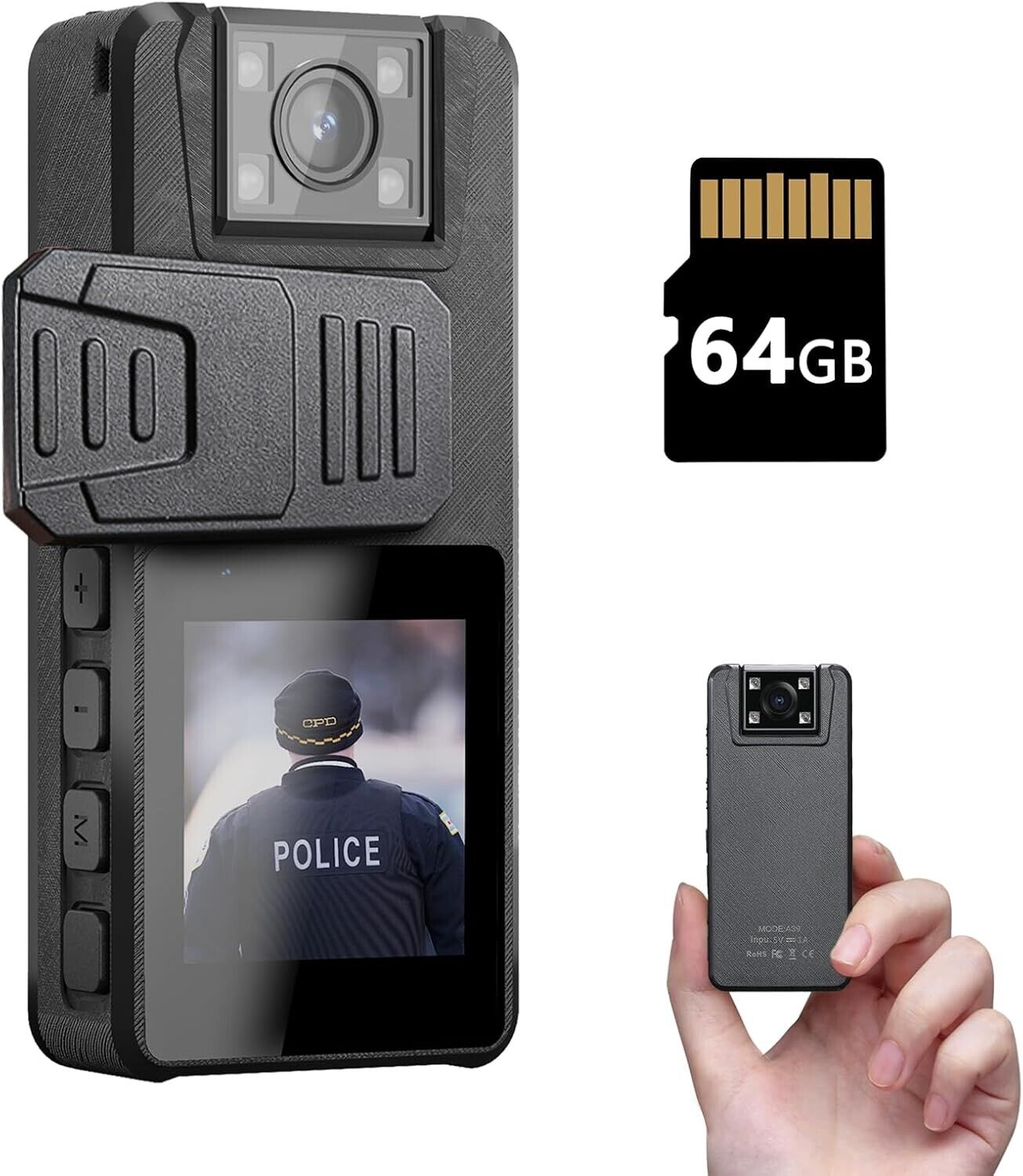 Hoestr Body Camera 3000mAh, 1296P Camcorder with IR Night Vision, 180\u00b0 Rotatable