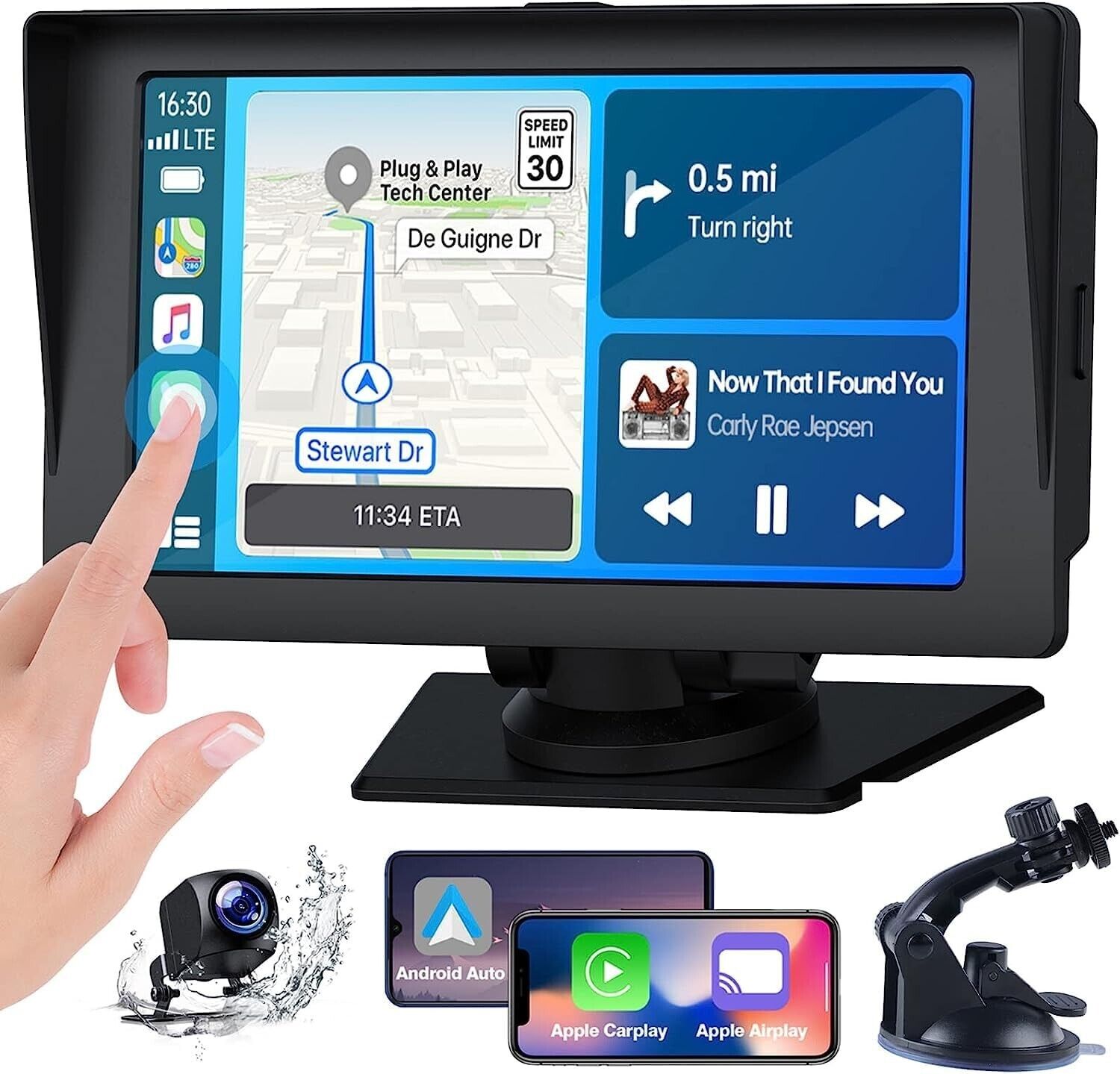 Wireless Apple Carplay & Android Auto Carplay with Rear Backup Camera, 7 Inch