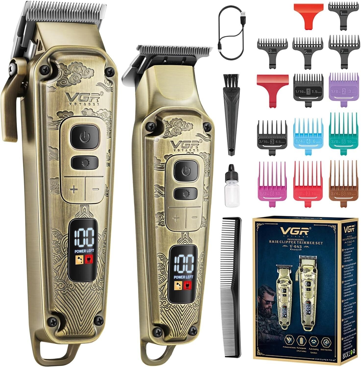 VGR Hair Clipper for Men Professional Hair Trimmer Barber Clippers Set