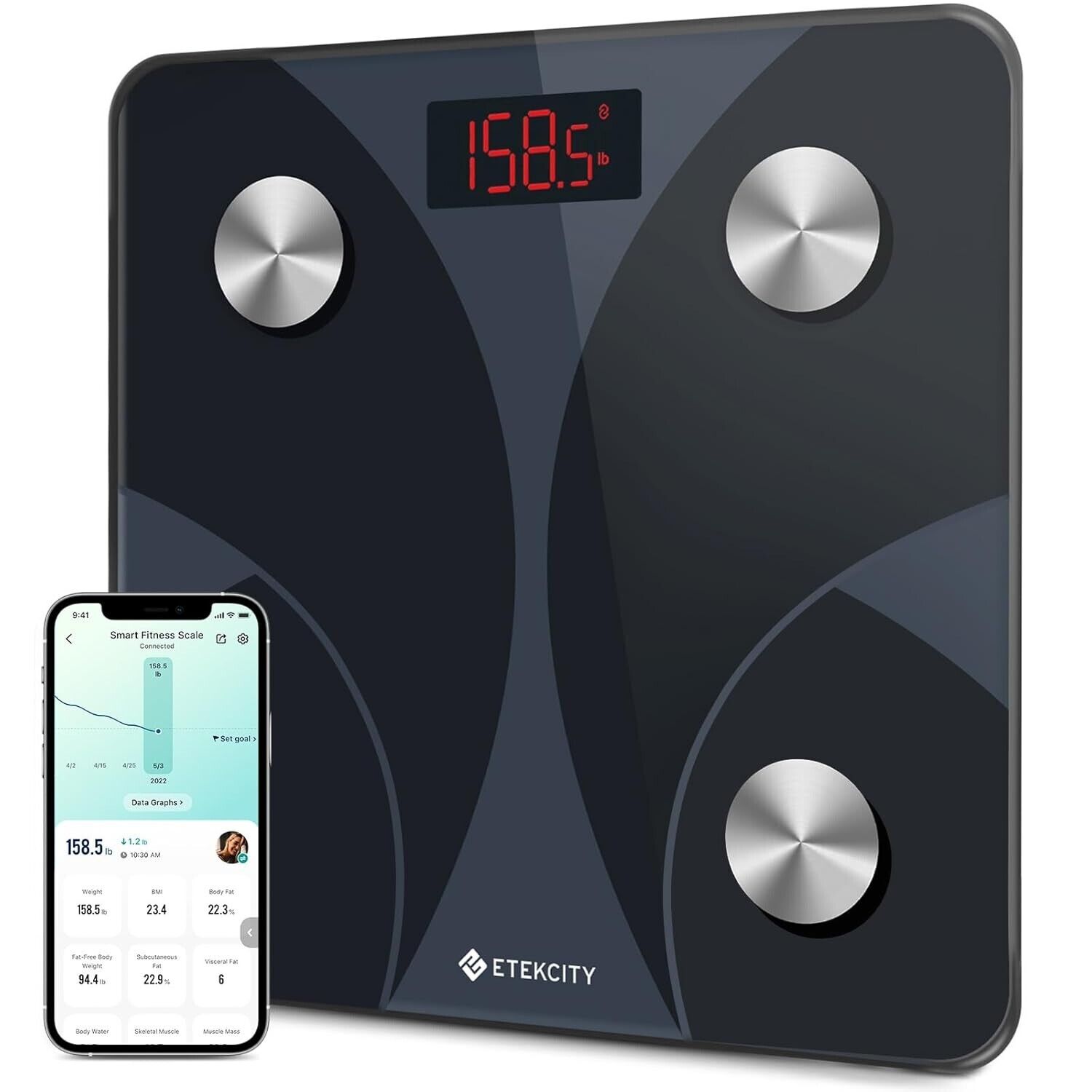 Etekcity Bathroom Scale for Body Weight, BMI, Body Fat, Muscle Mass, Smart