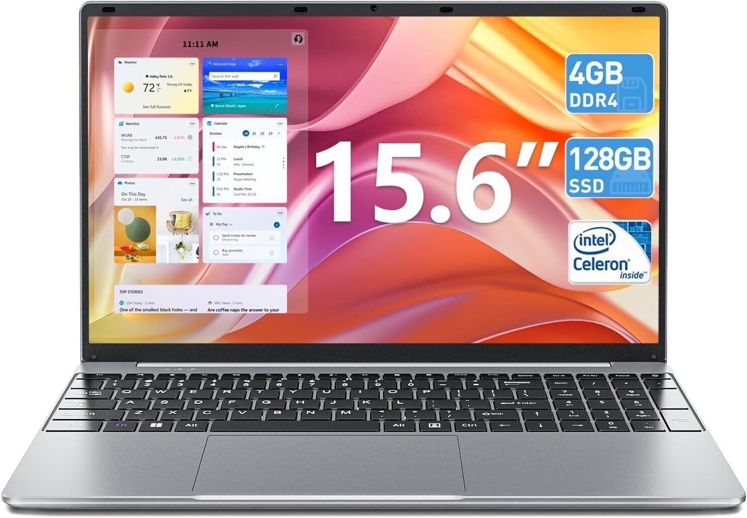 SGIN 15.6 Inch Laptop 4GB DDR4 128GB SSD, N4000 Celeron Dual-Core Processor
