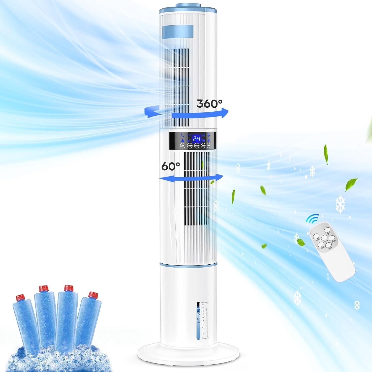Aptorlty Mobile Air Conditioners, 4 in 1 Tower Fan\/Air Purifier\/Humidifier\/Evaporative Coolers 65W 1-24H Timer 4 Mode 8M\/S Wind w\/ 4 Ice Box 10M Remote Control Air Conditioning for Home\/Bedroom\/Office