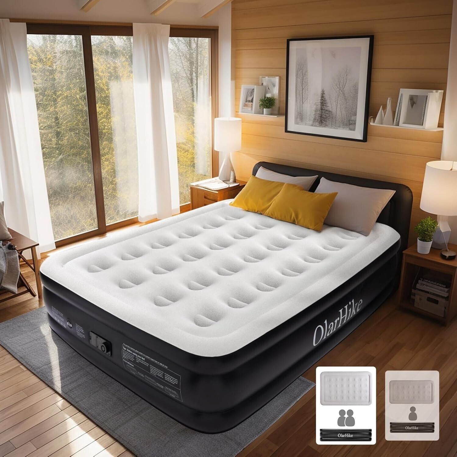 OlarHike Inflatable Air Mattress, Air Bed with Built-in Electric Pump, Double Up