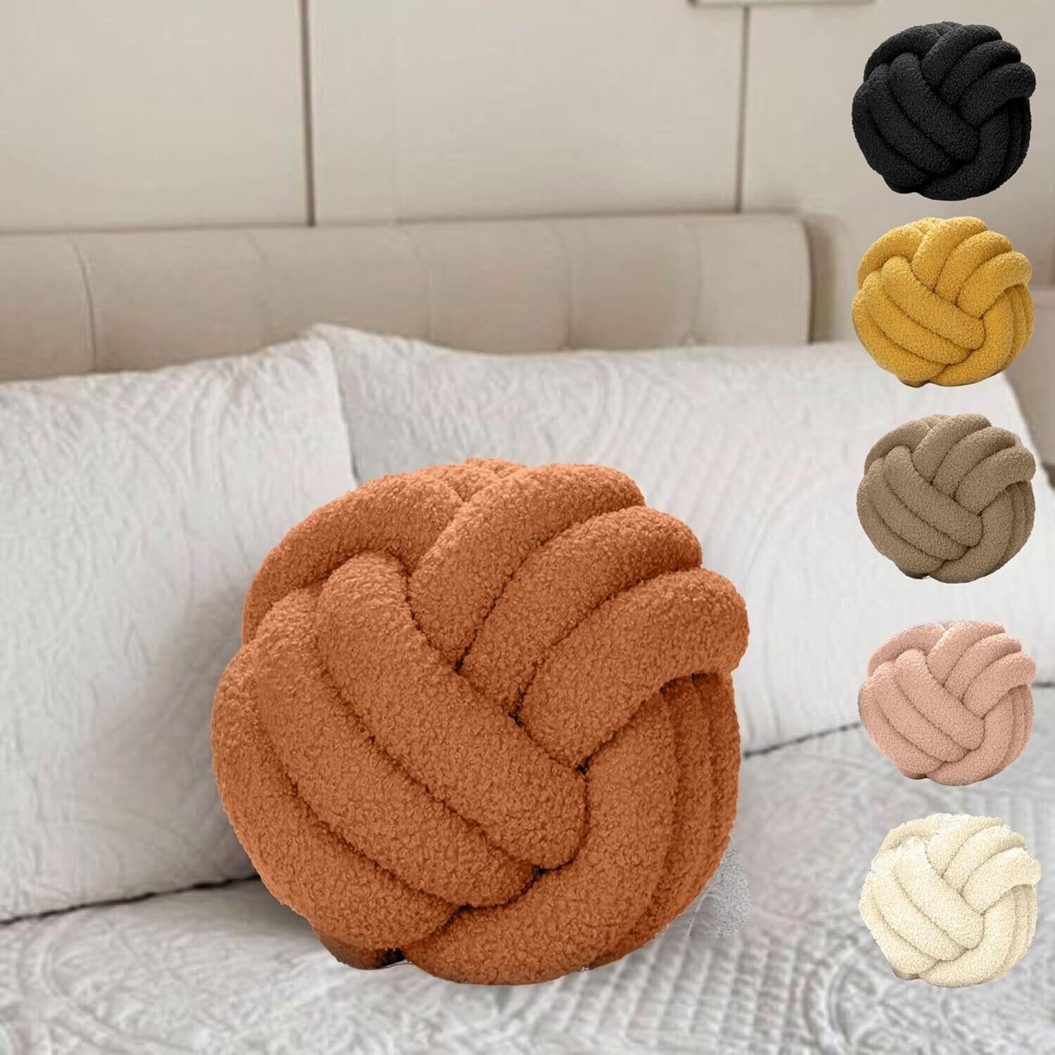 Charming Knot Pillow with Velvet Bag  Room Decor, Ultra-Soft Plush (CARAMEL)
