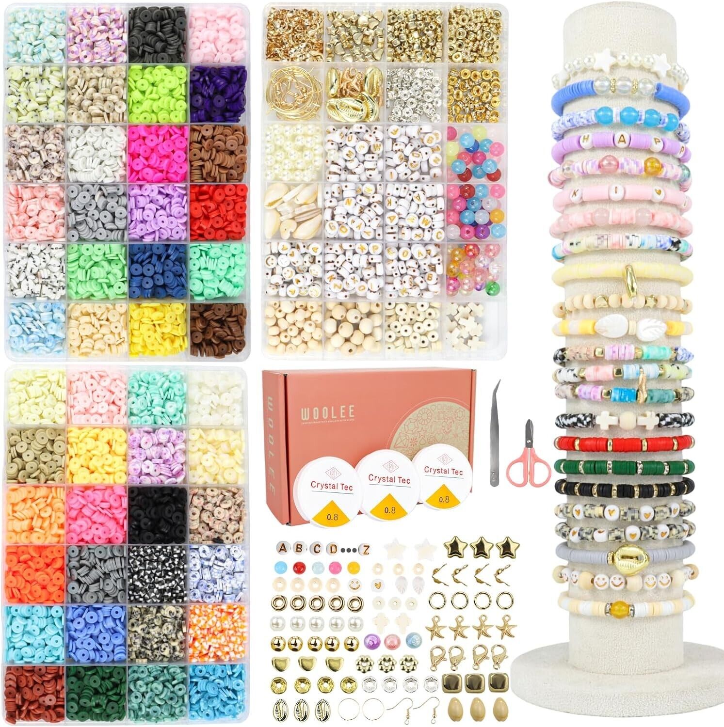 WOOLEE Clay Beads Kit,10665Pcs+ Clay Beads Bracelet Making Kit, 48 Colours