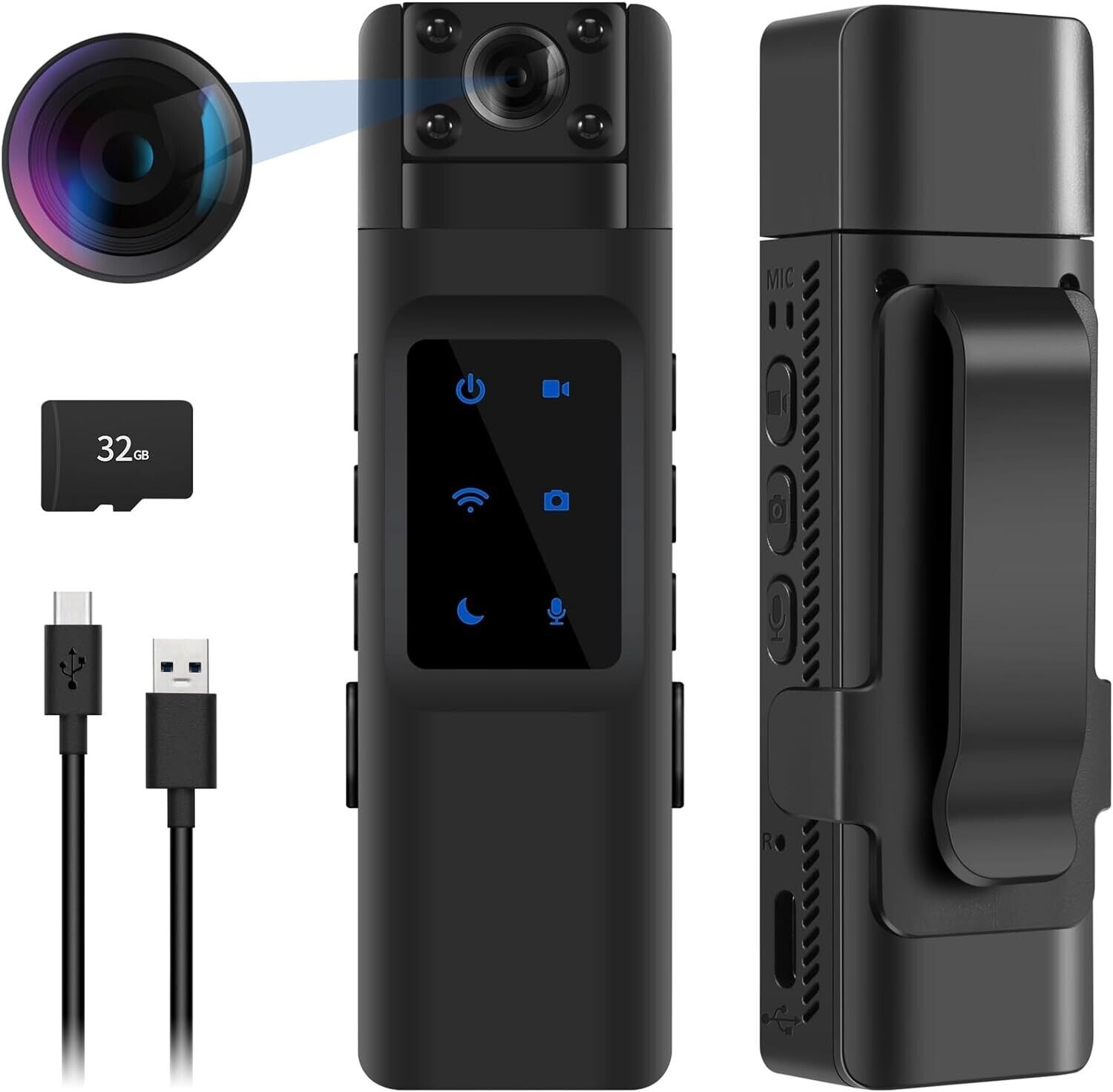 Niukuyu 1080P HD WiFi Body Worn Camera with 180\u00b0 Rotation Lens 170\u00b0 Wide Angle,