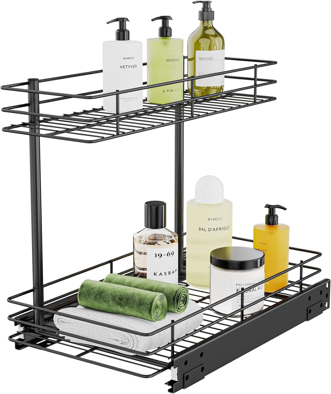 FANHAO Pull Out Cabinet Organizer 2 Tier Wire Basket Under Sink Slide Out