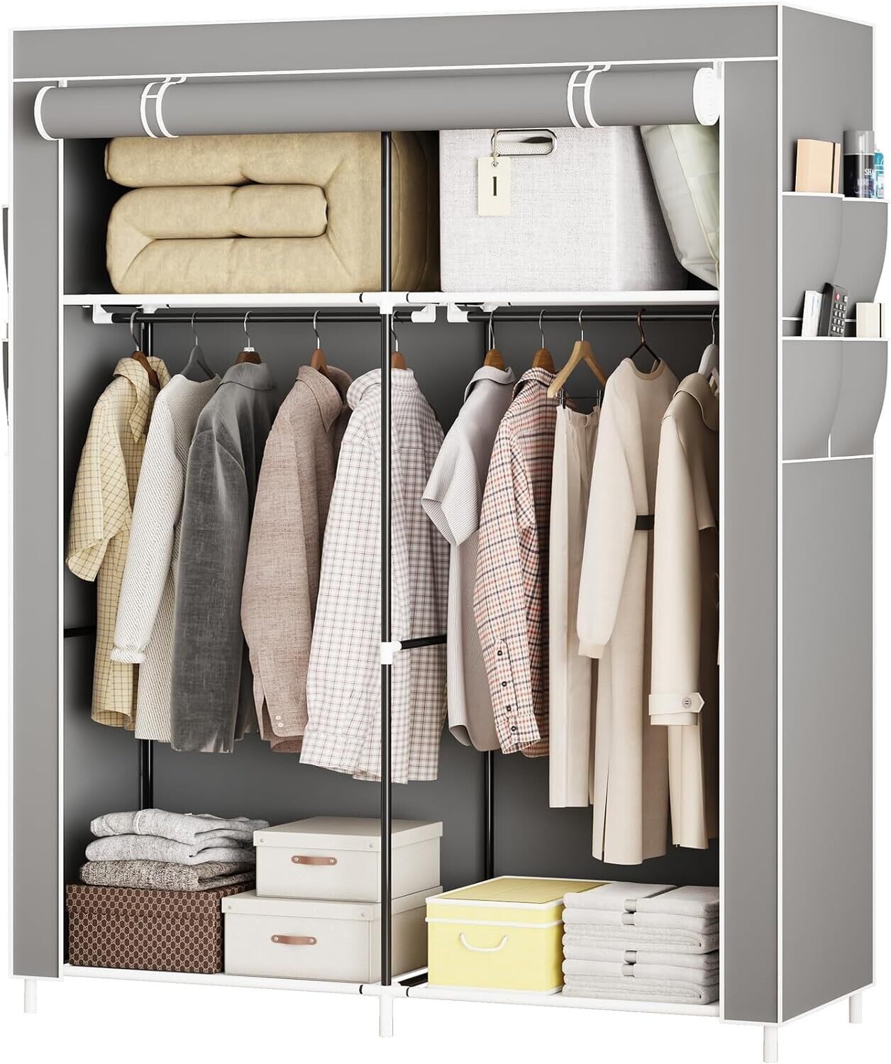 SMILOVII Portable Canvas Wardrobe for Bedroom, Fabric Wardrobe, Foldable Clothes