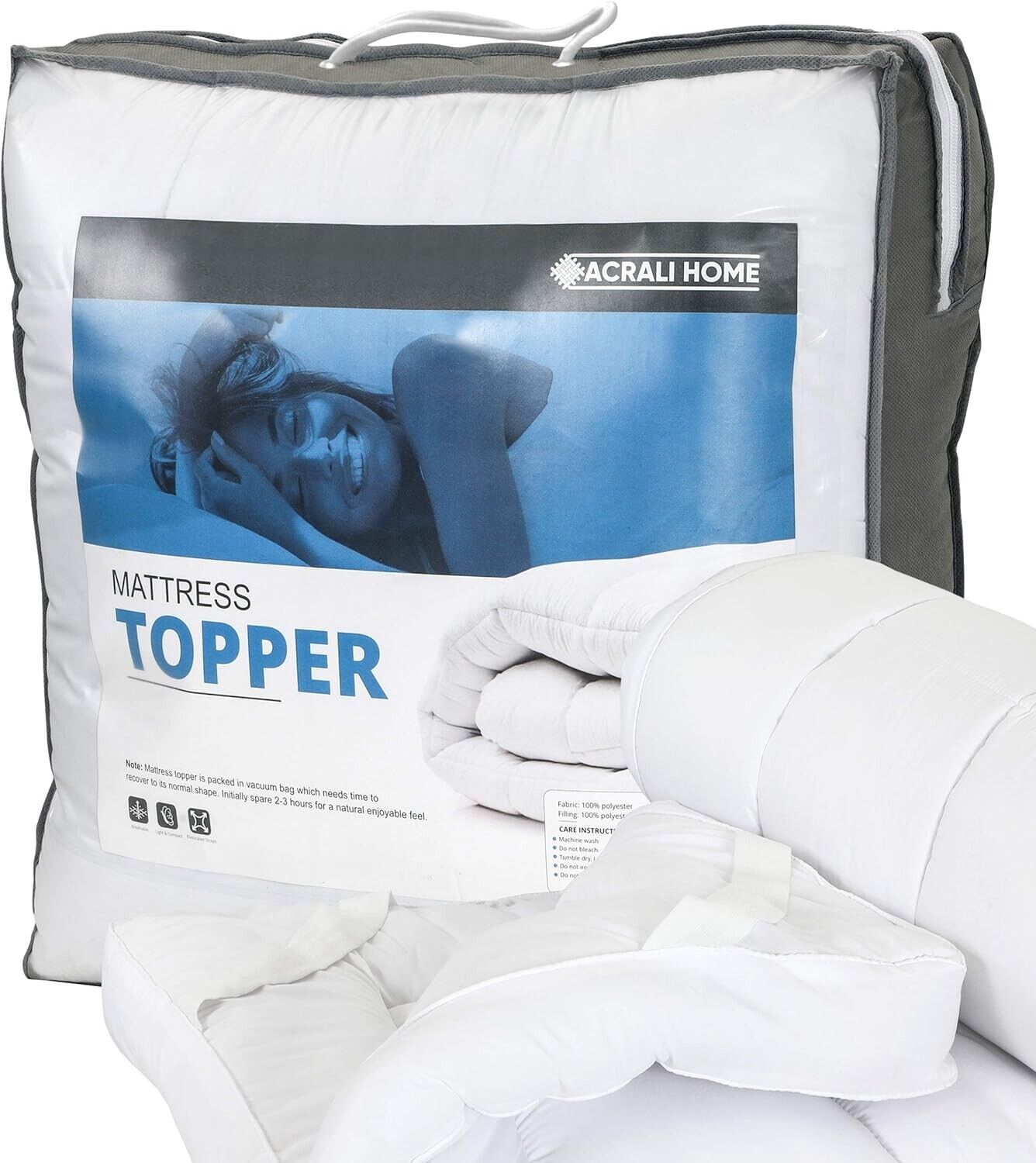 ACRALI HOME Quilted Mattress Topper Double Bed - Luxury Hotel Quality