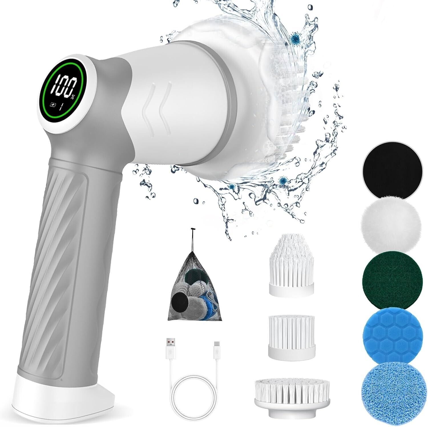Electric Cleaning Brush 2 Speed, Spin Scrubber with Upgrade LED Display