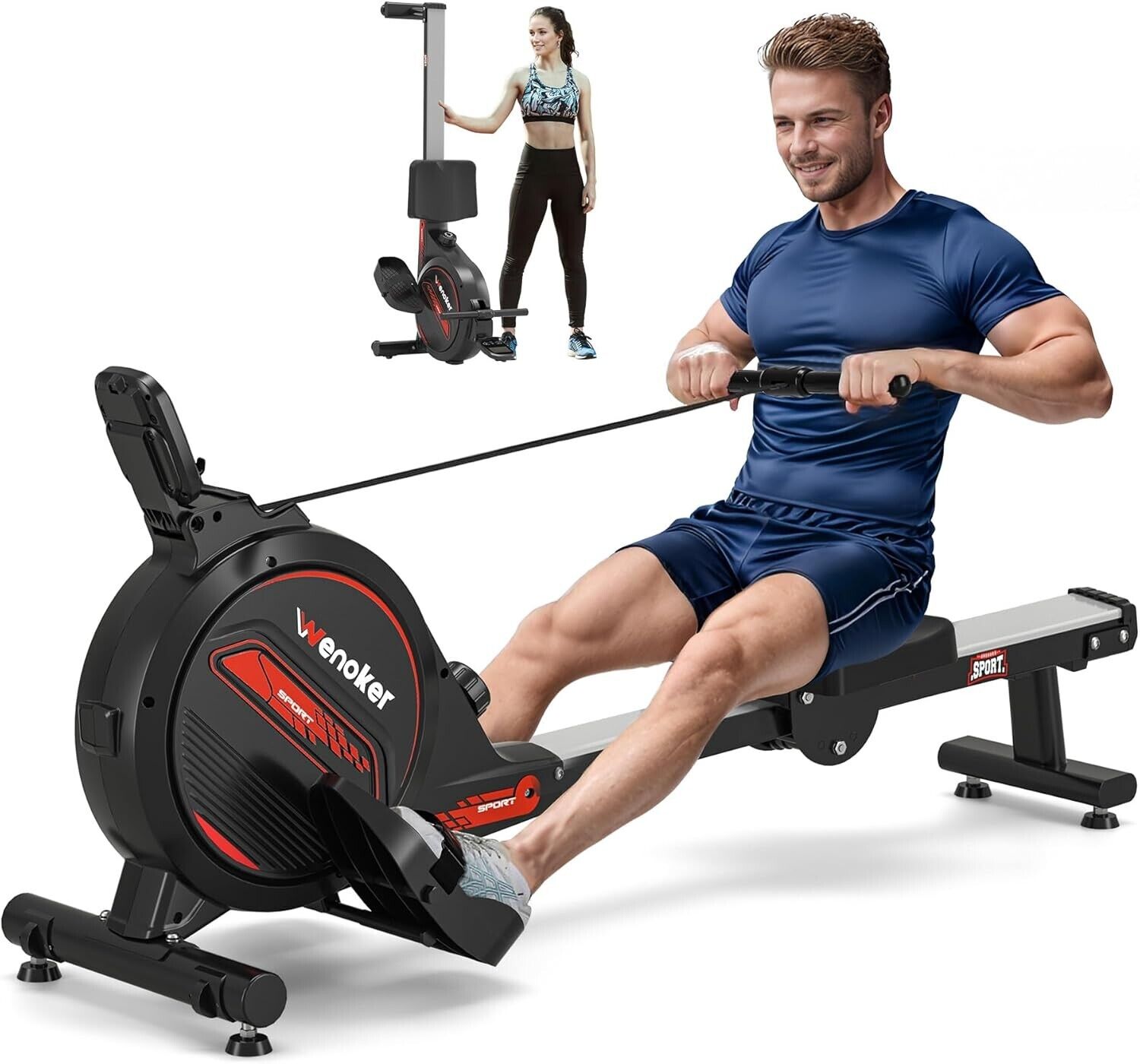 Wenoker Rowing Machine Magnetic Foldable, Fitness Exerciser Indoor Equipment