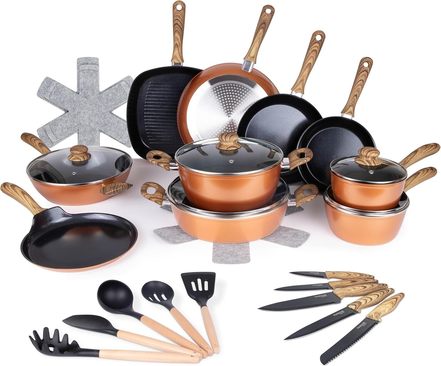 Pots and Pans Set Non Stick - Induction Hob Pot Sets - 35pcs Kitchen Cookware