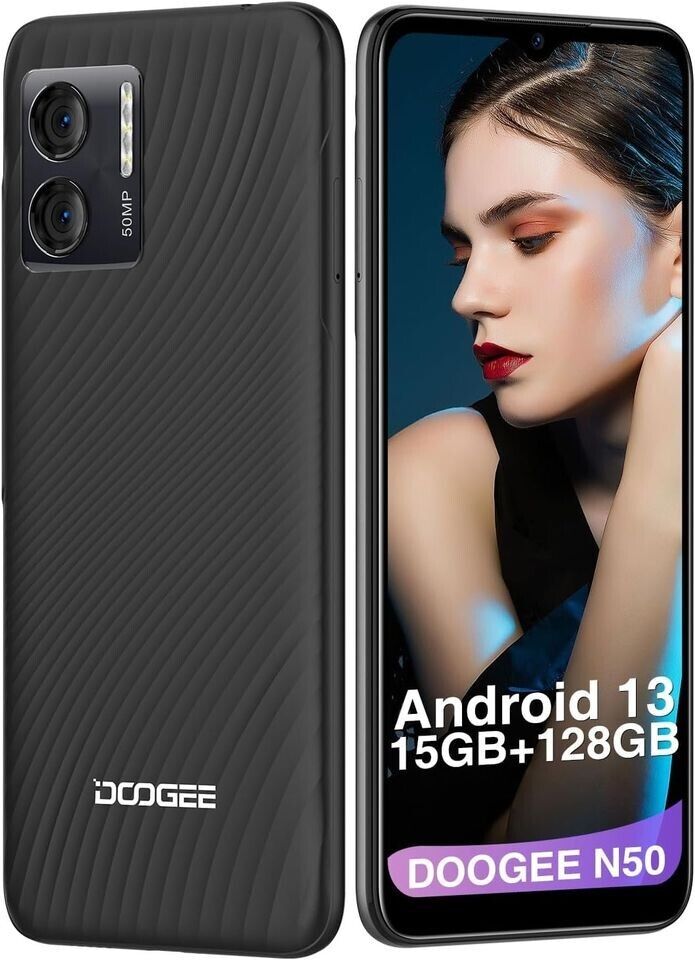 DOOGEE N50 Mobile Phones SIM Free Unlocked, Android 13 4G Smartphone, 15GB+128GB
