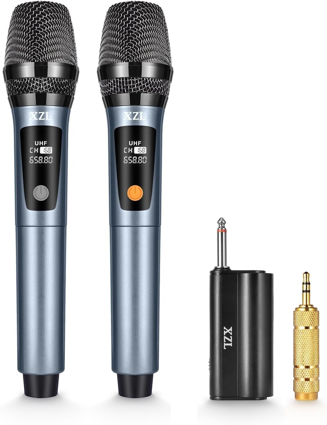Wireless Microphones, Dual UHF Dynamic rechargeable Navy