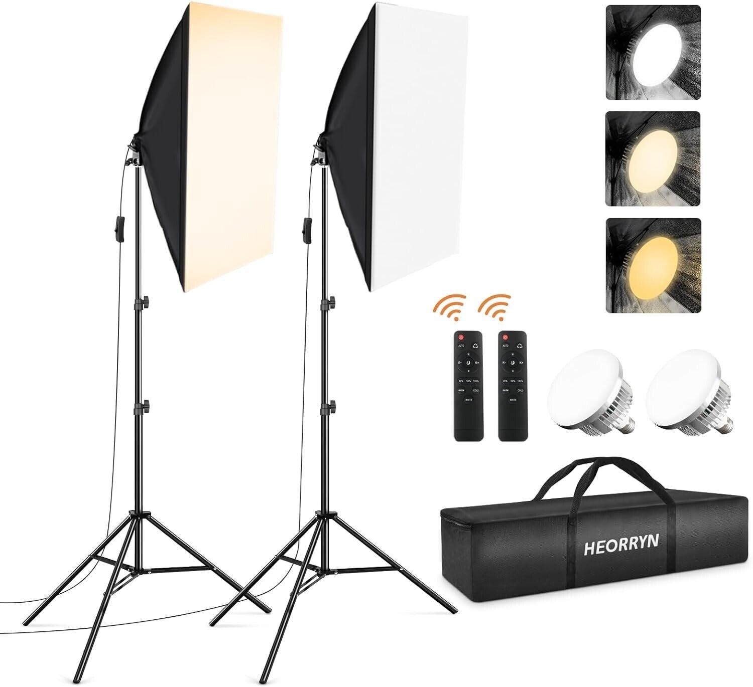 Softbox Photography Lighting Kit, Heorryn 85W LED Studio Soft Box with Remote