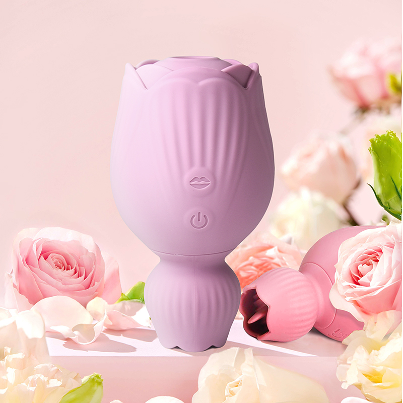 Double Ended Rose Vibrator, LICK & SUCK! Adult Sex Toy Rose Tongue Lick - Wosilicone