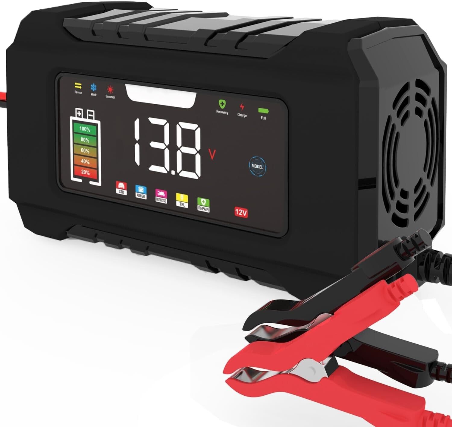6A Car Battery Charger, 12V Automatic Smart Charger Monitor Battery