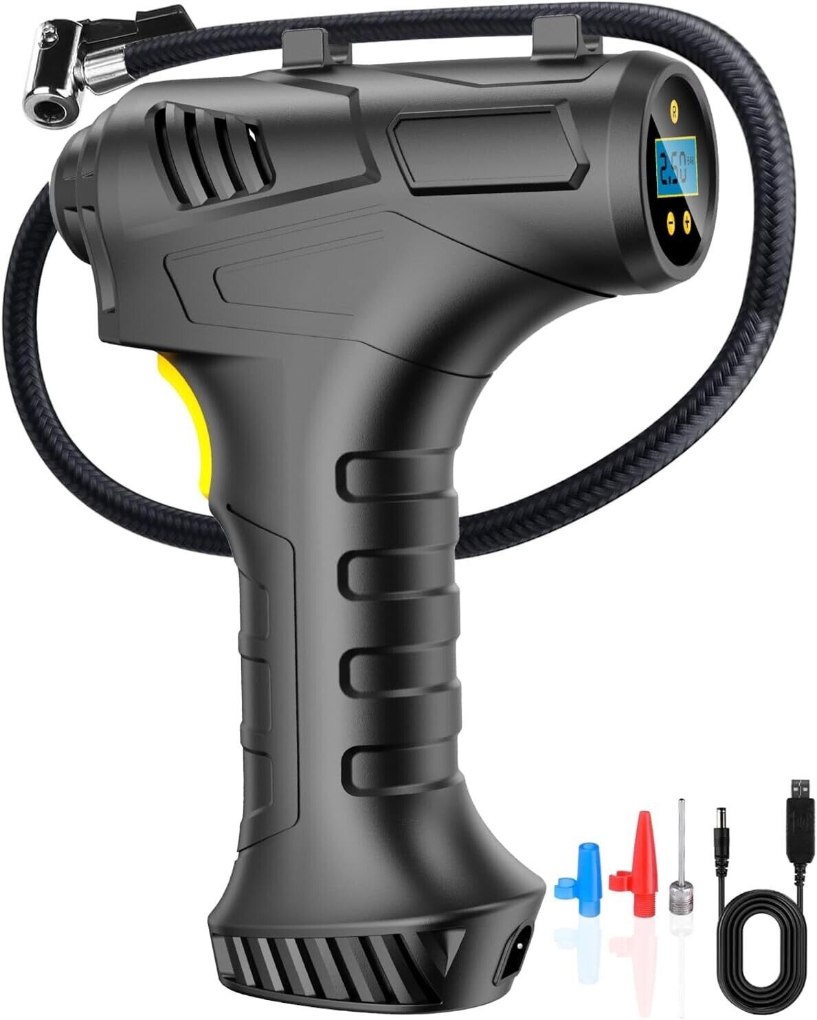 Cordless Tyre Inflator Air Compressor, 12V USB Portable Handheld Rechargeable