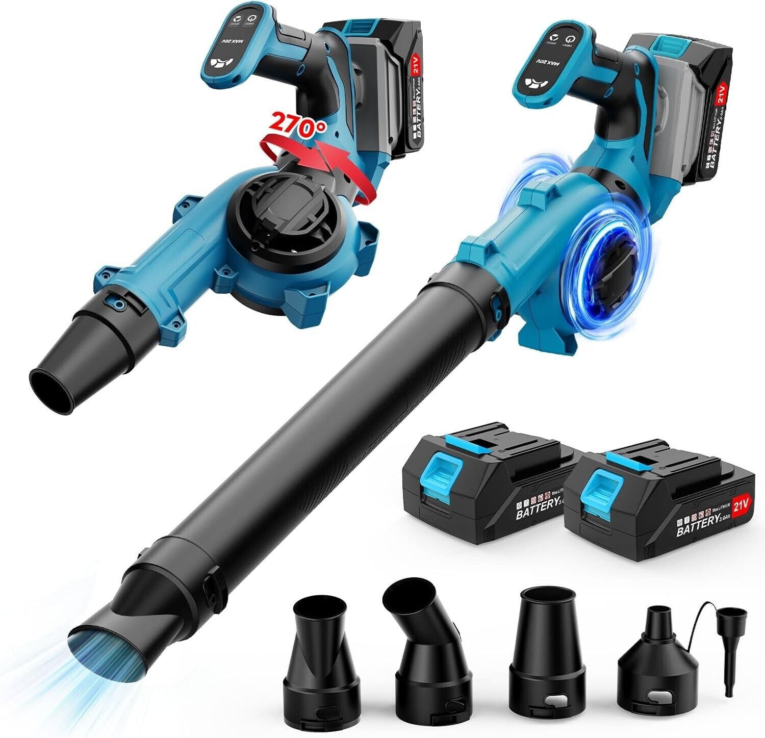 Leaf Blower Cordless with 2X3000mAh Battery and Charger, Electric Garden Blowers