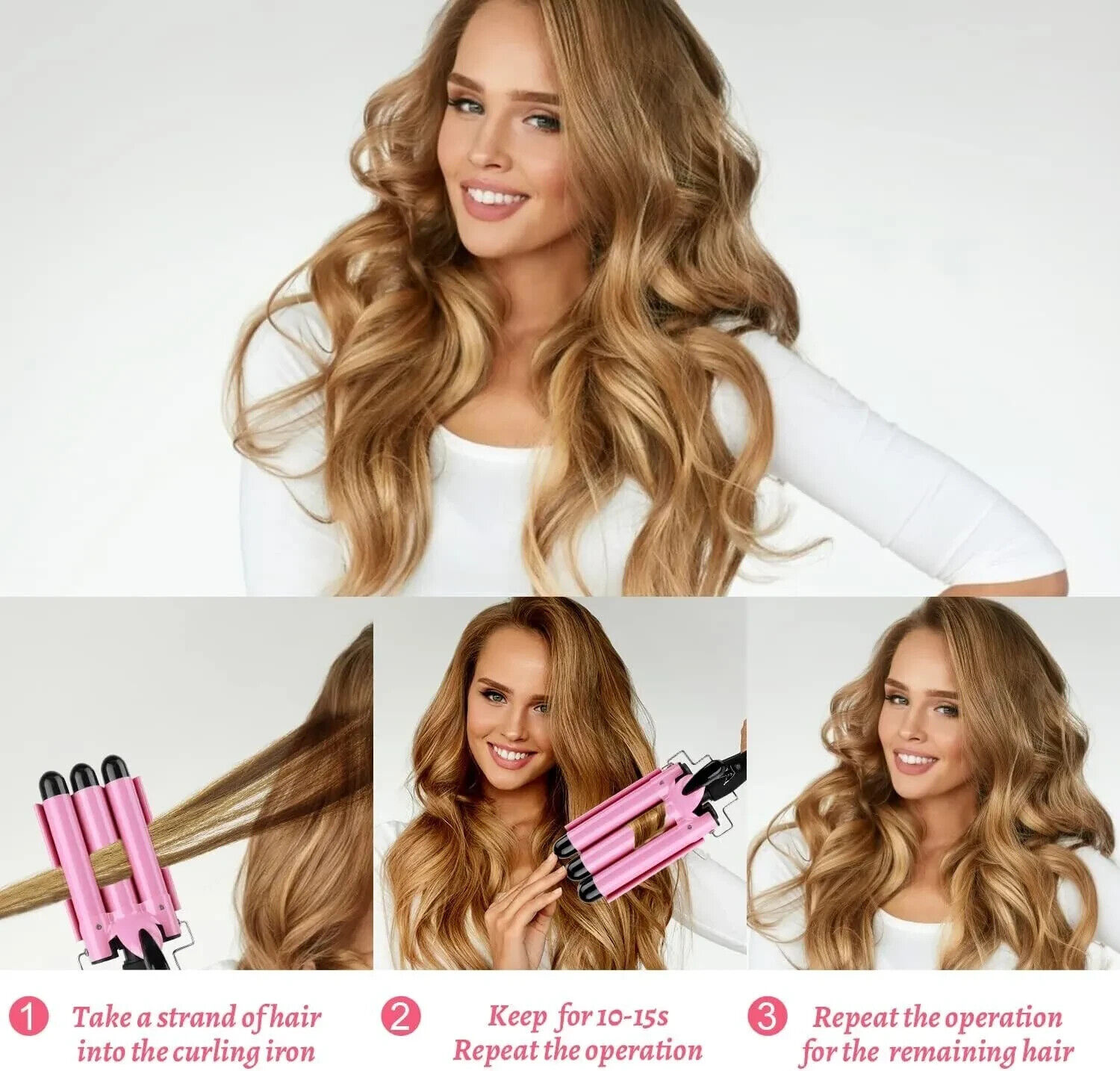 Mermaid Barrel Hair Curler, 25mm Triple 3 Barrel Hair Styling Wave Tool, Varying Temperature