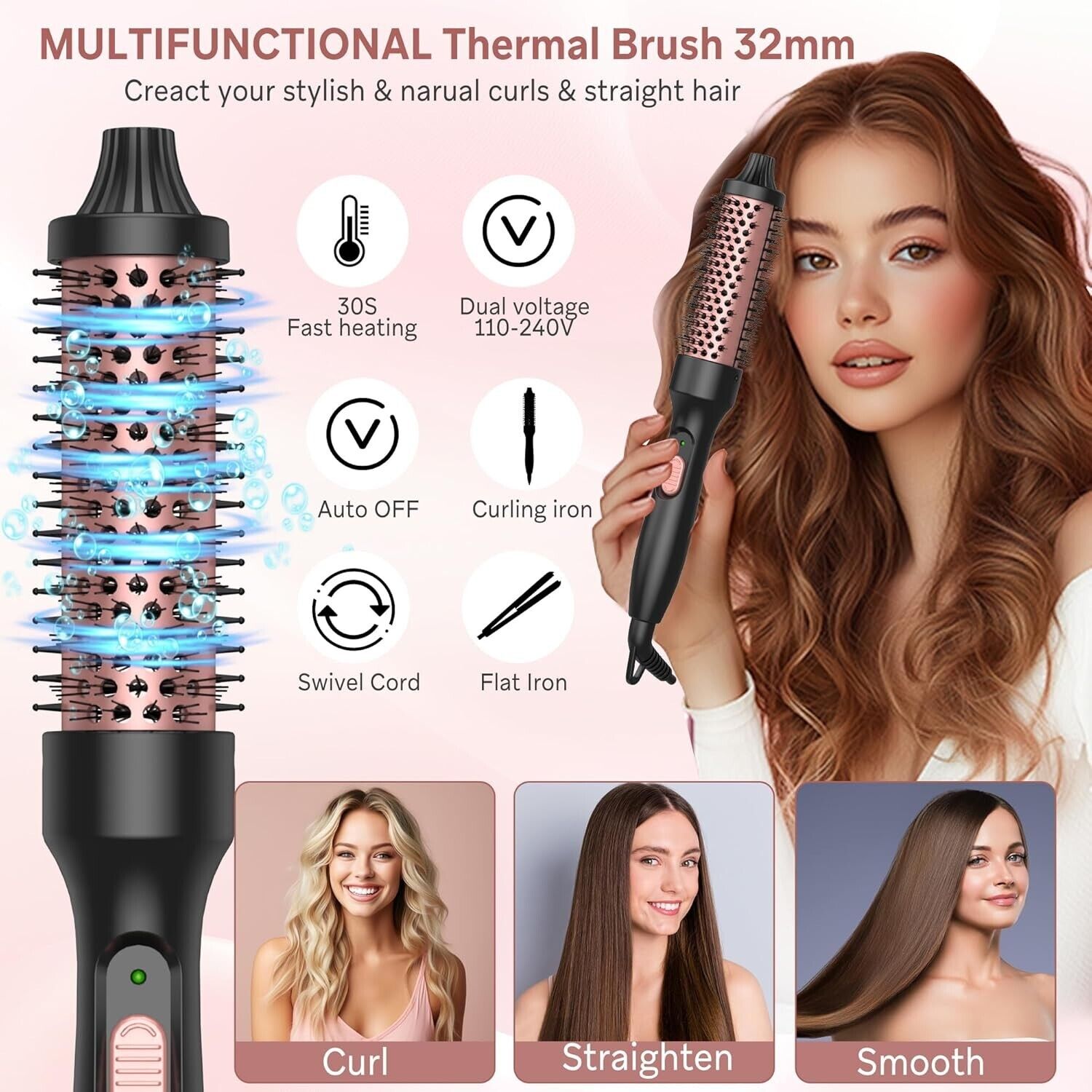 Thermal Heated Hot Brush 32 mm, Round Hair Brush, Hair Volumizer