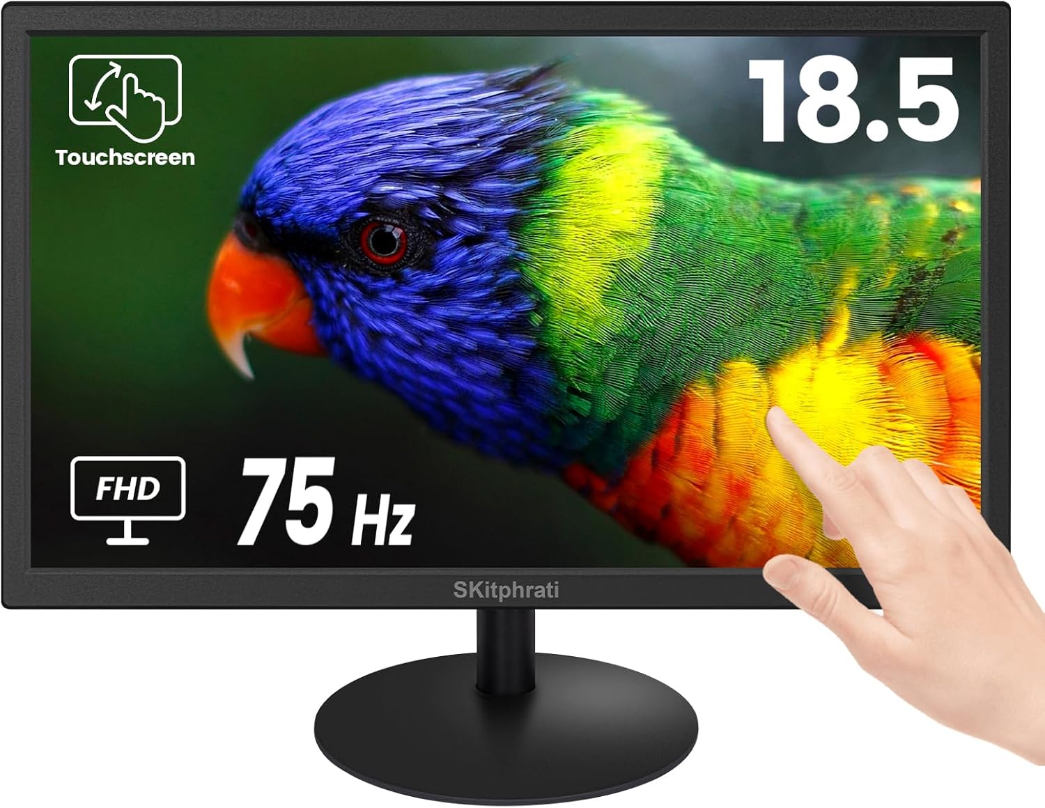 18.5 inch 1366x768 PC Touchscreen Monitor, 10-Point Multi Touch Screen Monitor with HDMI, VGA and Type B Ports, 75Hz, 16:9 Aspect Ratio